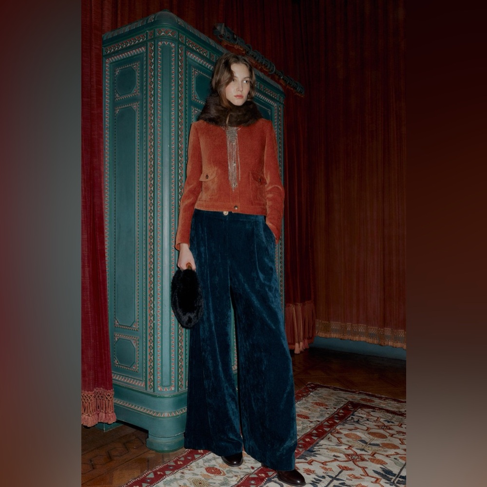 Zara VELVET WIDE LEG PANTS